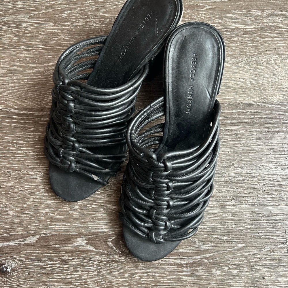 Rebecca Minkoff Black Heeled Sandals with Strappy Design